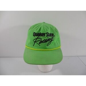 Vintage Quaker State Racing Neon Lime Green Strapback Rope Trucker Hat Cap